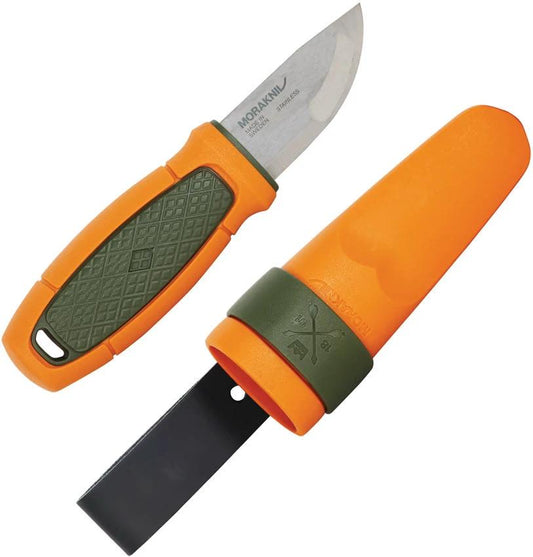 Mora Eldris Fixed Blade Knife for Outdoor Enthusiasts Rugged Scandi Grind 2 Inch Satin Blade Orange Green Handle by Mora