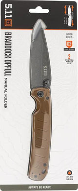 5.11 Tactical Braddock Linerlock Knife Coyote D2 Drop Point G10 Handle 3.5in Blade For EDC Pros by 5.11 Tactical