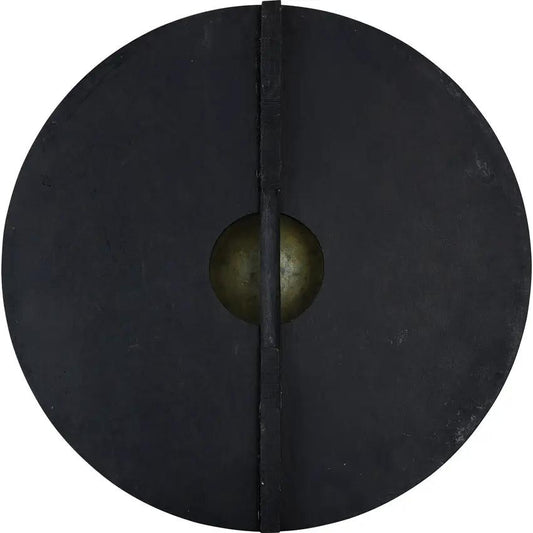India Made Wood Shield AN2004 - 23.5 Inch Diameter Brass Accents Black Wood Shield With Leather Back Straps by India Made