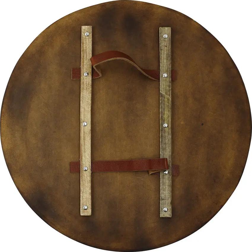 India Made Wood Shield AN2007 - 23.5 Inch Diameter Brown Wood With Leather Hand Straps On Back Boxed by India Made