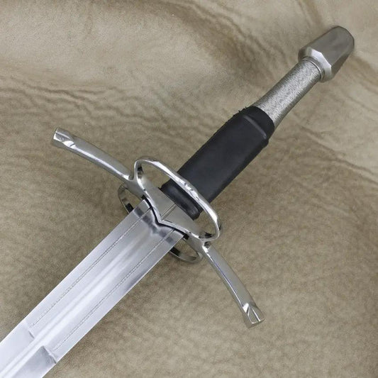 India Made Sword SN058 - Satin Finish Carbon Steel Blade With Stainless Guard And Leather Wrapped Handle by India Made