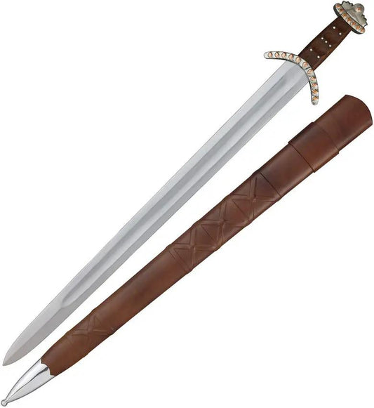 India Made Sword SN909T - Satin Finish Carbon Steel Blade With Leather Wrapped Handle Copper Accents by India Made