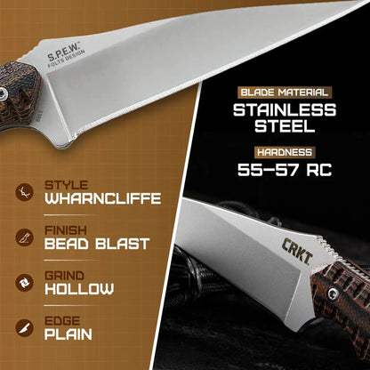 CRKT Folts SPEW Small Pocket Everyday Wharncliffe EDC Knife With Full Tang G10 Handle by CRKT