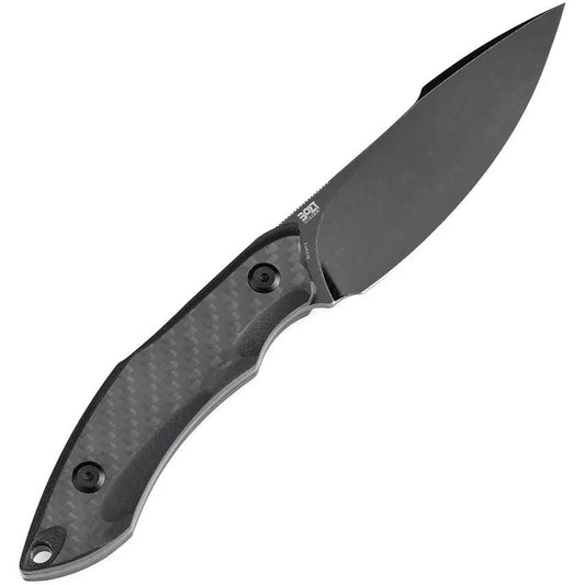 Tenable Knives Luccio Fixed Blade - Full Tang CF And G10 Handle, Stonewashed 14C28N Clip Point Blade, Black Kydex Sheath by Tenable Knives