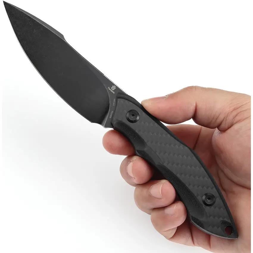 Tenable Knives Luccio Fixed Blade - Full Tang CF And G10 Handle, Stonewashed 14C28N Clip Point Blade, Black Kydex Sheath by Tenable Knives