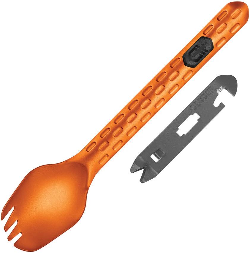 Gerber Devour Multi-Fork 6-Function Nesting Tool With Offset Fork And Deep Basin Spoon For Campers Burnt Orange Aluminum by Gerber