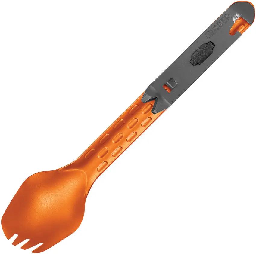Gerber Devour Multi-Fork 6-Function Nesting Tool With Offset Fork And Deep Basin Spoon For Campers Burnt Orange Aluminum by Gerber