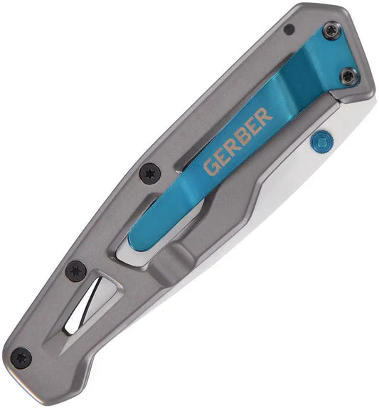 Gerber Paralite Framelock Knife Blue 1069415 EDC Ready Satin Blade Gray Handle Pocket Clip by Gerber