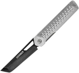 Gerber Ayako Framelock Folding Knife 3.5 Inch Black Oxide Tanto Blade Rugged Silver Aluminum Handle EDC by Gerber