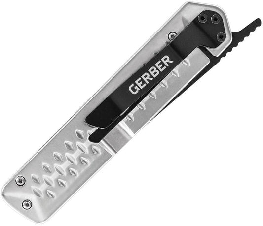 Gerber Ayako Framelock Folding Knife 3.5 Inch Black Oxide Tanto Blade Rugged Silver Aluminum Handle EDC by Gerber
