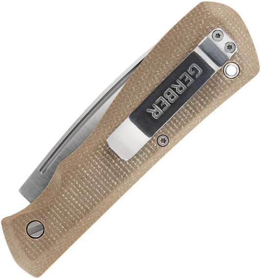 Gerber Mansfield Slip Joint Knife Satin Blade 3.25 Inch Natural Canvas Micarta Handle 4.25 Inch Closed for EDC Fans by Gerber