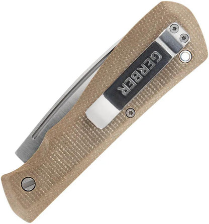 Gerber Mansfield Slip Joint Knife Satin Blade 3.25 Inch Natural Canvas Micarta Handle 4.25 Inch Closed for EDC Fans by Gerber