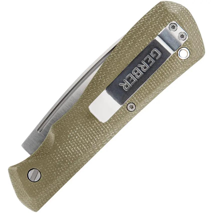 Gerber Mansfield Slip Joint Knife 3.25in Satin Blade OD Green Micarta Handle Pocket Clip Lanyard Hole Everyday Carry by Gerber