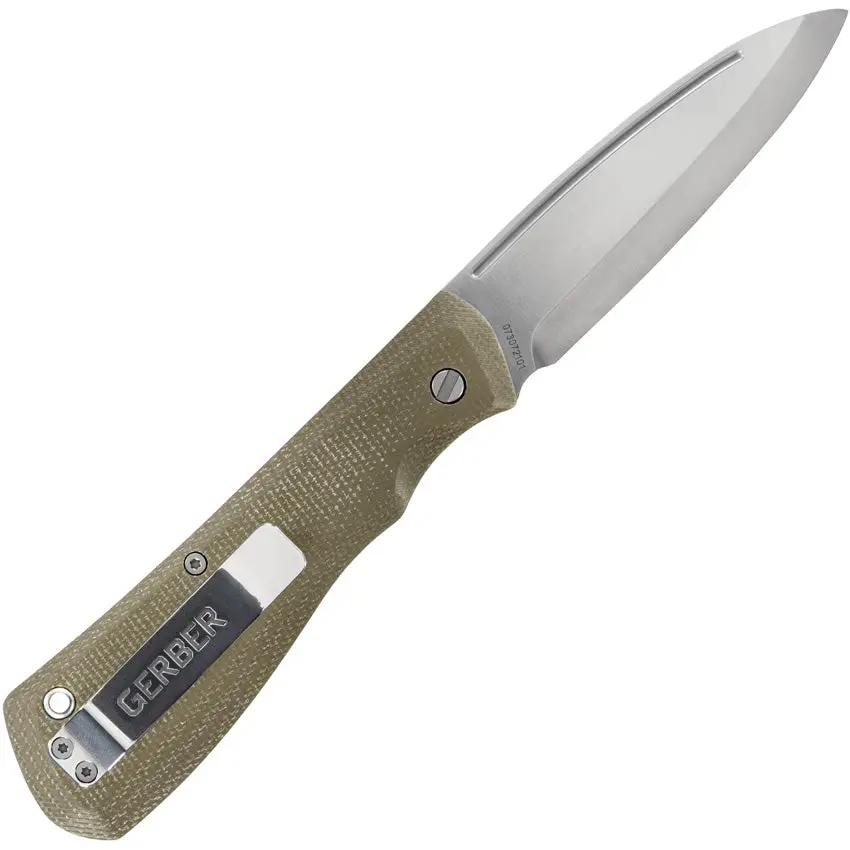 Gerber Mansfield Slip Joint Knife 3.25in Satin Blade OD Green Micarta Handle Pocket Clip Lanyard Hole Everyday Carry by Gerber
