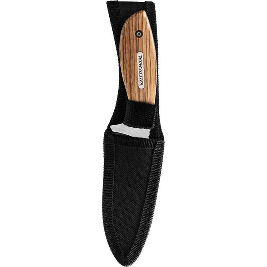 Winchester Barrens Fixed Blade Knife - 7In Overall With 3.25In Stonewash 7Cr17MoV Blade Zebra Wood Full Tang by Winchester