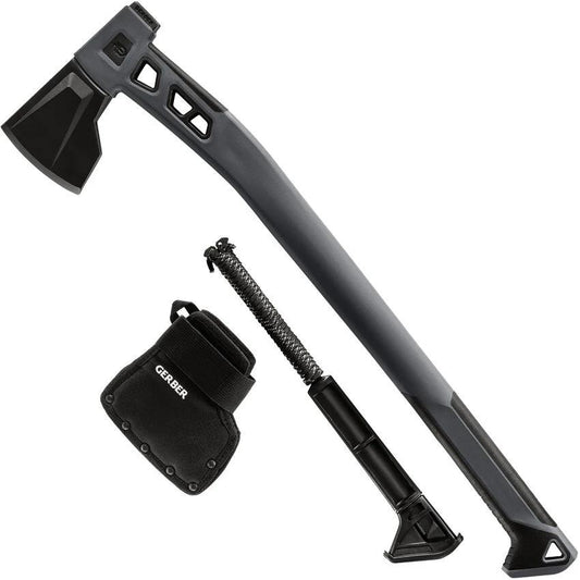 Gerber Bushcraft Axe Gray With Hammer End Overstrike Guard And Integrated Gear Storage For Outdoor Enthusiasts by Gerber