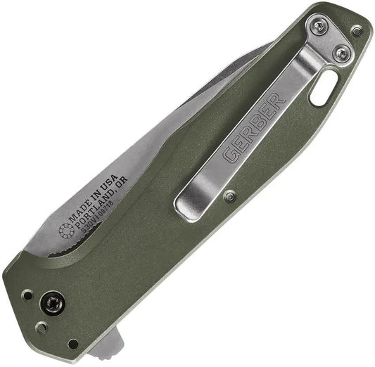 Gerber Fastball Linerlock EDC Knife With 3In CPM S30V Stonewashed Wharncliffe Blade Green Aluminum Handle by Gerber