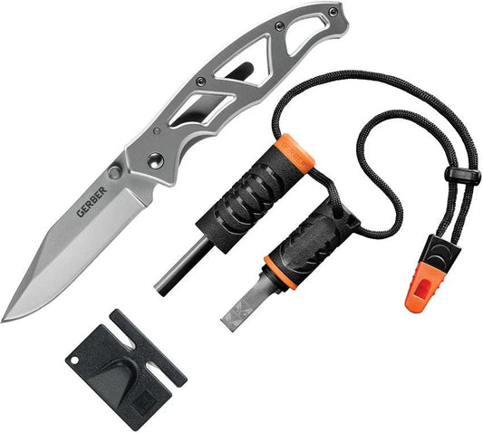 Gerber Paraframe Combo Knife With Bead Blast Stainless Finish Fire Starter Sharpener For Outdoor Enthusiasts by Gerber