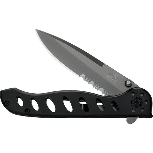 Gerber Evo Linerlock Knife With TiNi Coated Partial Serrated Blade 3 Inch Aluminum Handle EDC Outdoors by Gerber