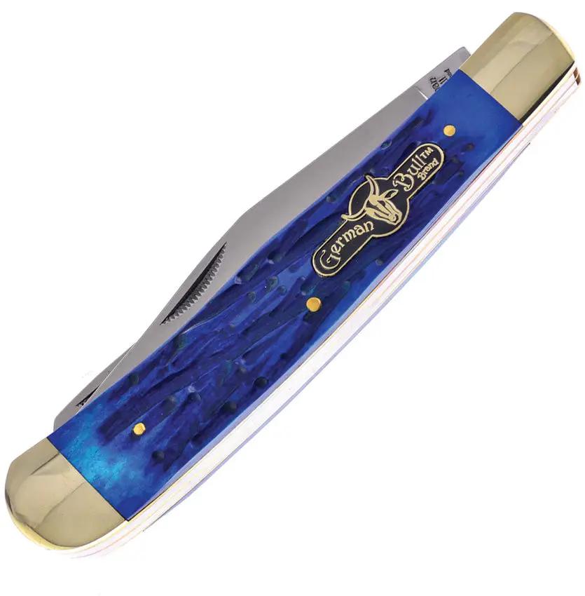 German Bull Int Trapper Blue Bone GBI-010BLPB - Satin Clip and Spey Blades, Nickel Silver Bolsters by German Bull Int