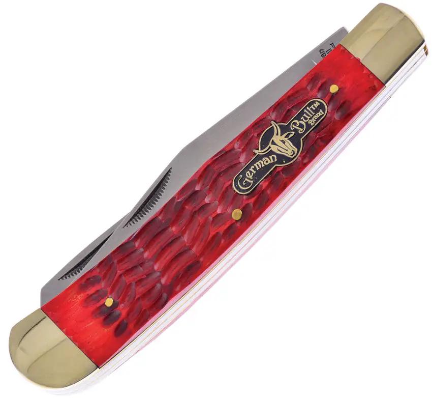 German Bull Int Trapper Red Bone Knife - Satin Finish Clip And Spey Blades With Nickel Silver Bolsters by German Bull Int