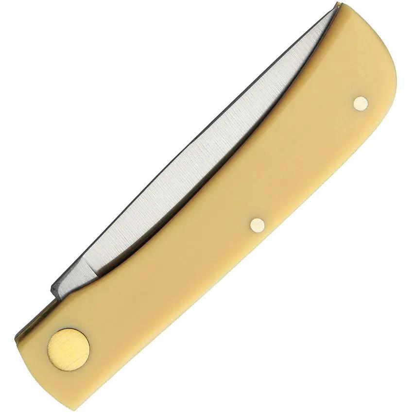 German Eye Clodbuster Jr Knife - Mirror Finish Skinner Blade, 3.75 Inch Closed, Solingen Carbon Steel, Yellow Handle by German Eye
