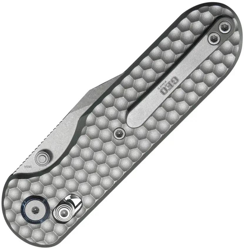 GEO Knife Ethereal Cutter Axis Lock - Bohler M390 Blade With Gray Textured Titanium Handle by GEO Knife