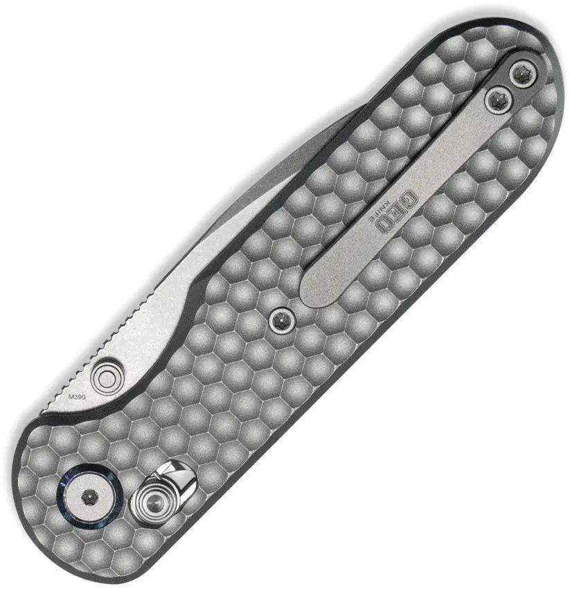 GEO Knife Ethereal Cutter Axis Lock - 3 Inch Bohler M390 Drop Point Blade Gray Textured Titanium Handle by GEO Knife