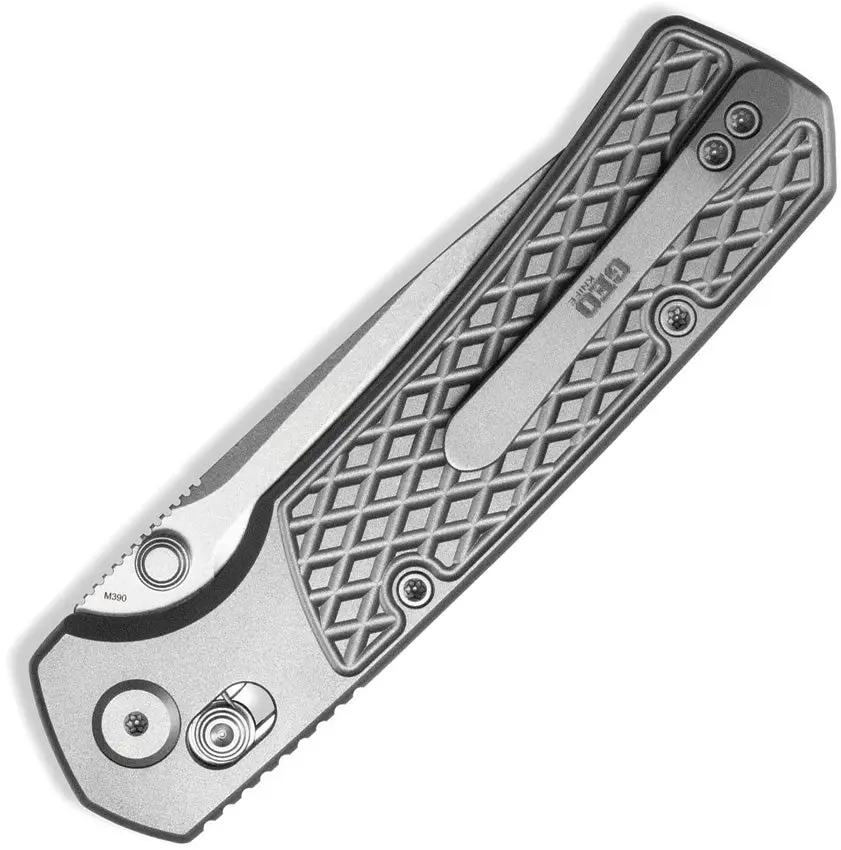 GEO Knife Blaze Axis Lock SW Tanto GEO2503A - Stonewashed Bohler M390 Blade With Gray Textured Titanium Handle by GEO Knife