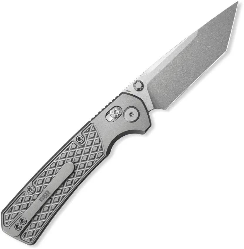 GEO Knife Blaze Axis Lock SW Tanto GEO2503A - Stonewashed Bohler M390 Blade With Gray Textured Titanium Handle by GEO Knife