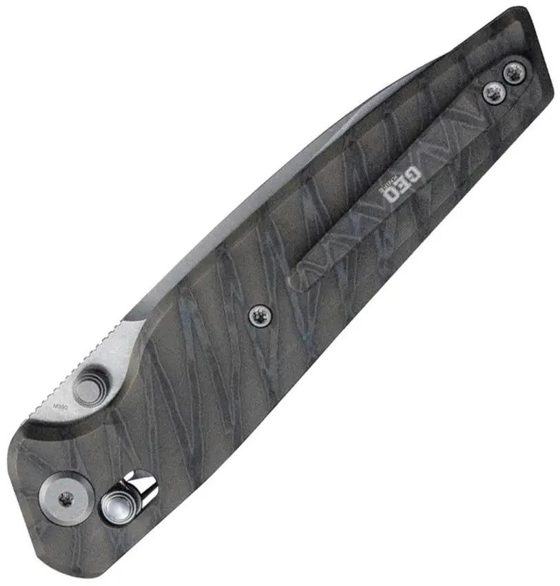 GEO Knife Fantasm Axis Lock Tiger - Stonewashed Bohler M390 Blade With Titanium Tiger Stripe Handle by GEO Knife