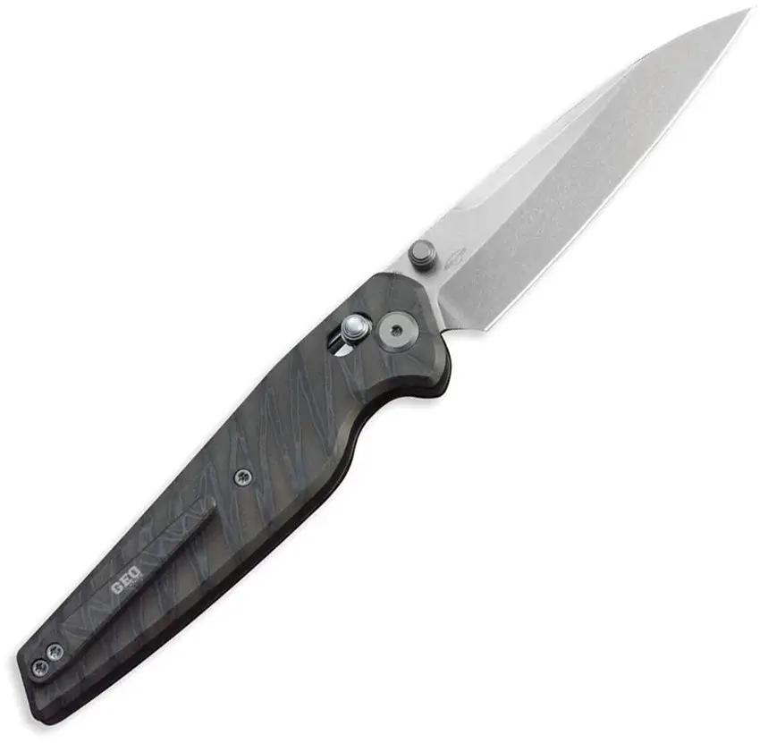 GEO Knife Fantasm Axis Lock Tiger - Stonewashed Bohler M390 Blade With Titanium Tiger Stripe Handle by GEO Knife