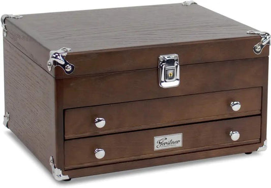 Gerstner International T14 2-Drawer EDC Case - Red Oak Construction With Dark Oak Stain And Felt Lined Interiors by Gerstner International