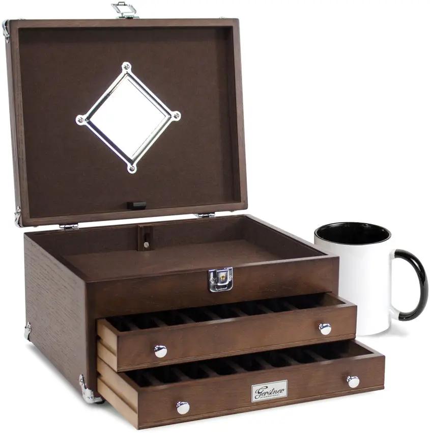 Gerstner International T14 2-Drawer EDC Case - Red Oak Construction With Dark Oak Stain And Felt Lined Interiors by Gerstner International