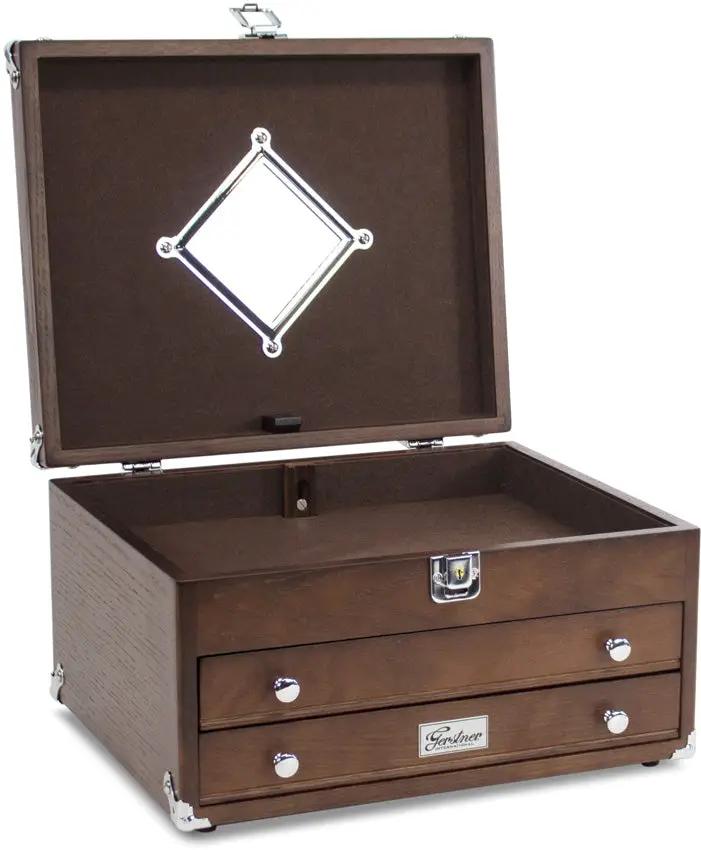 Gerstner International T14 2-Drawer EDC Case - Red Oak Construction With Dark Oak Stain And Felt Lined Interiors by Gerstner International