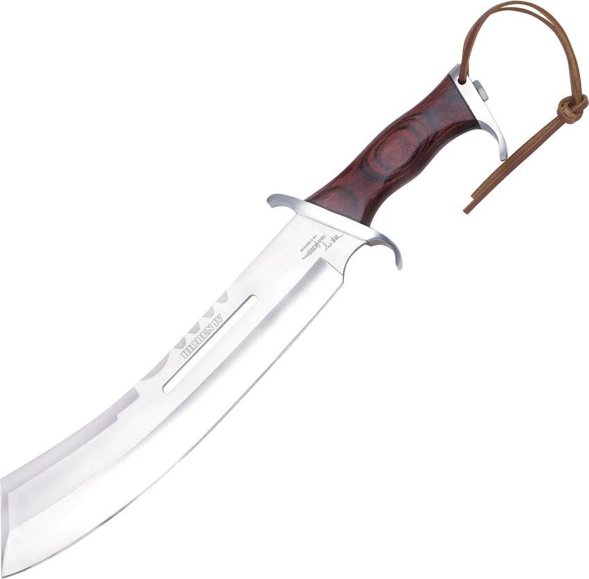 Hibben IV Combat Machete 17.5in Overall 11.5in Stainless Blade Dark Walnut Handle With Leather Sheath For Outdoorsmen by Hibben