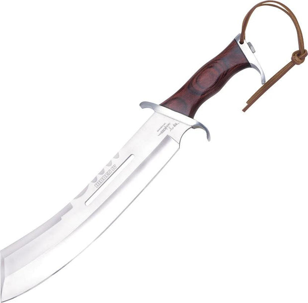 Hibben IV Combat Machete 17.5in Overall 11.5in Stainless Blade Dark Walnut Handle With Leather Sheath For Outdoorsmen by Hibben