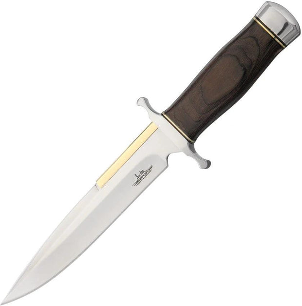 Hibben Old West Boot Knife GH5047 5 Inch Satin Double Edge Blade Wood Handle Leather Sheath for Outdoor Enthusiasts by Hibben