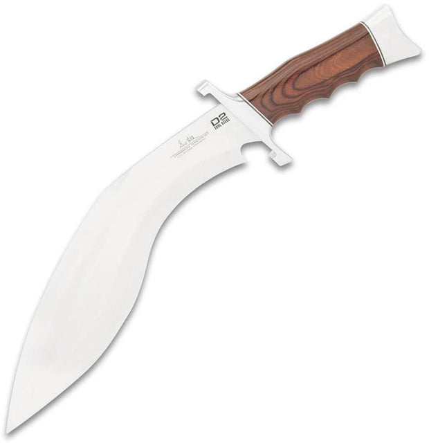 Hibben Kukri Fighter Knife Durable D2 Tool Steel Curved 11.88in Blade Pakkawood Handle Leather Sheath For Outdoorsmen by Hibben
