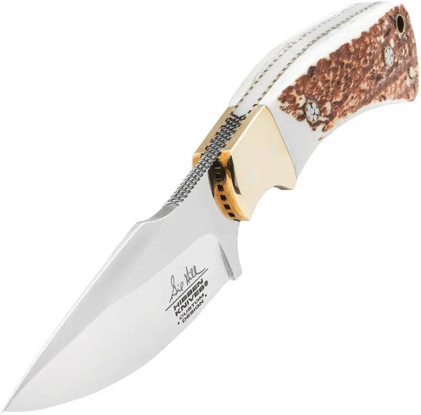 Hibben Diamondback Fixed Blade Knife GH5100GS for Outdoorsmen Satin 7Cr17MoV Blade Stag Handle Full Tang Leather Sheath by Hibben