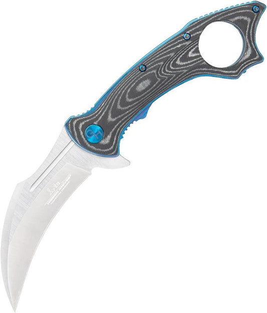 Hibben Warbird Karambit Knife Linerlock 7Cr17MoV Satin Blade Finger Ring Black Linen Micarta EDC Tactical by Hibben