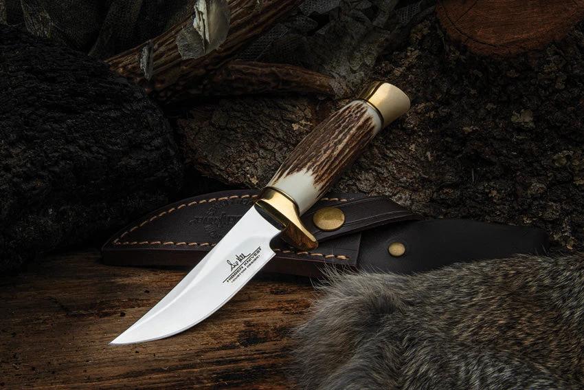 Premium Hibben Whitetail Skinner Knife 4in Stainless Blade Stag Handle Brass Guard for Hunters by Hibben