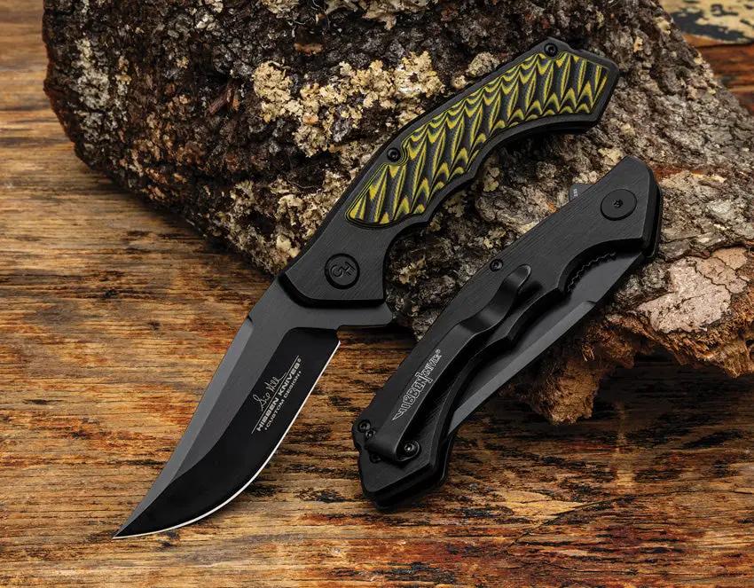 Hibben Whirlwind Yellow Jacket GH5131 Knife With Black Blade Extended Tang And Durable G10 Clip EDC by Hibben