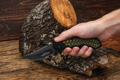 Hibben Whirlwind Yellow Jacket GH5131 Knife With Black Blade Extended Tang And Durable G10 Clip EDC by Hibben