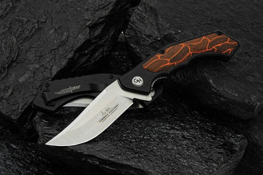 Hibben Whirlwind Hellfyre Linerlock Knife Satin Blade 7Cr17MoV Aluminum Handle Pocket Clip For EDC Enthusiasts by Hibben