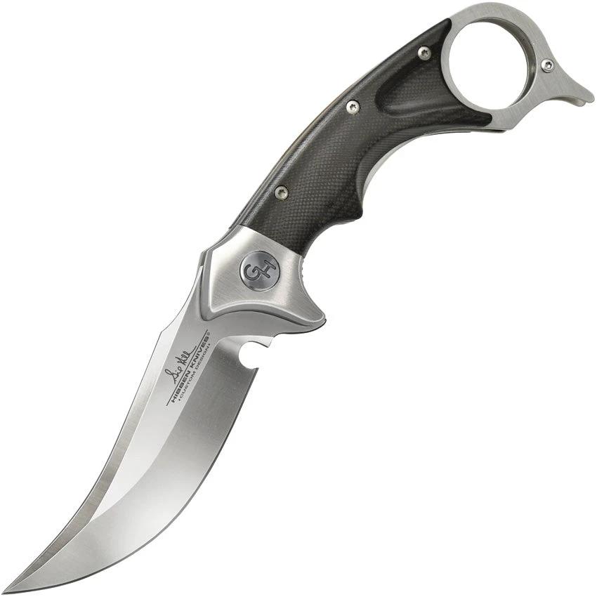 Hibben Recurve Karambit Linerlock Knife Satin 7Cr17MoV Blade Black G10 With Finger Ring For Tactical EDC by Hibben