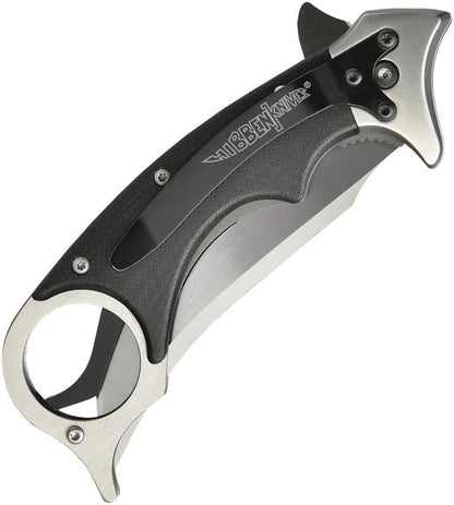 Hibben Recurve Karambit Linerlock Knife Satin 7Cr17MoV Blade Black G10 With Finger Ring For Tactical EDC by Hibben