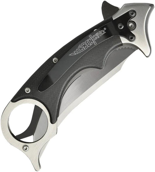 Hibben Recurve Karambit Linerlock Knife Satin 7Cr17MoV Blade Black G10 With Finger Ring For Tactical EDC by Hibben