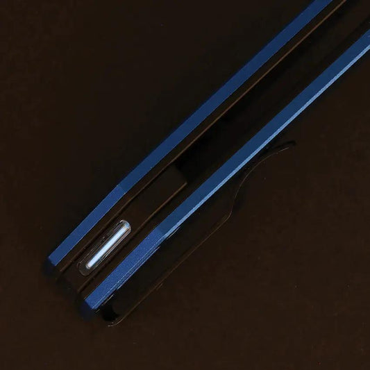Glow Rhino Szilard Framelock Knife - MagnaCut Tanto Blade With Blue Anodized Aluminum Handle And Blue BAX Tritium Insert by Glow Rhino