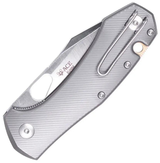 GiantMouse ACE Atelier Linerlock Knife For EDC With Satin Elmax Blade And Gray Titanium Handle by Giant Mouse